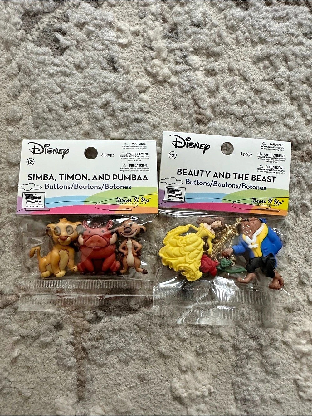Disney Simba, Timon, and Pumbaa / Beauty and the Beast Button Sets BUNDLE BOTH